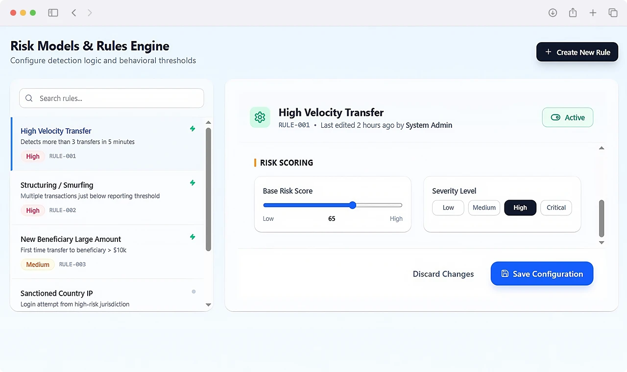 Transaction Monitoring Rules Engine and Threshold Configurator