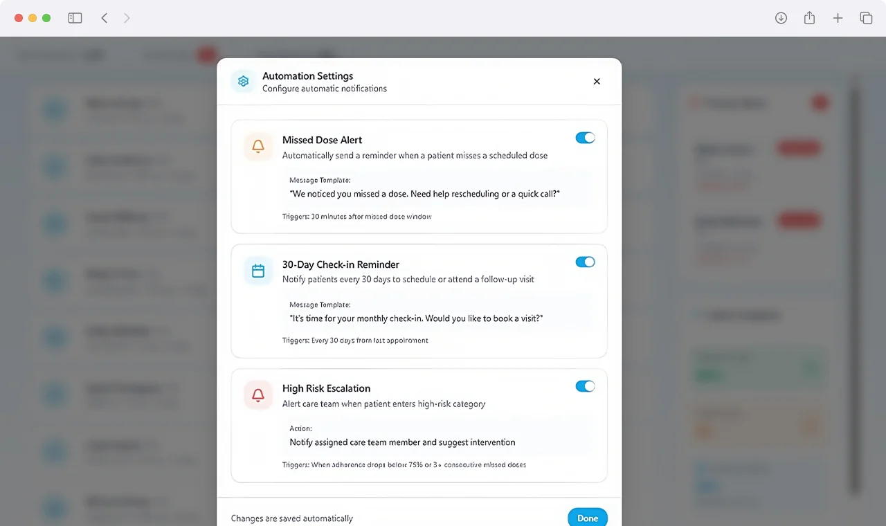 Automated check-ins and high-risk escalation notification settings modal
