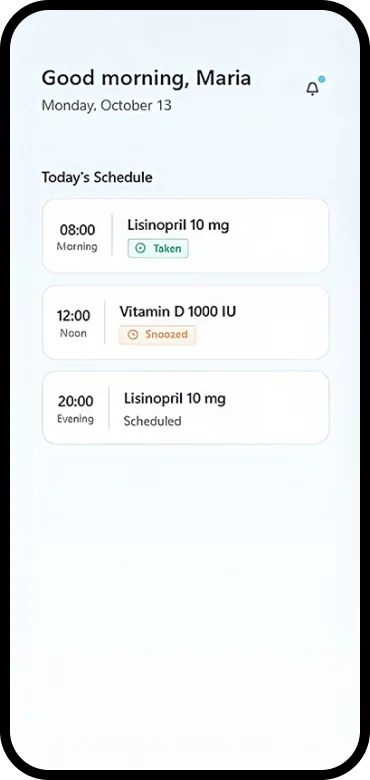 Patient mobile medication adherence schedule and daily dose tracker view