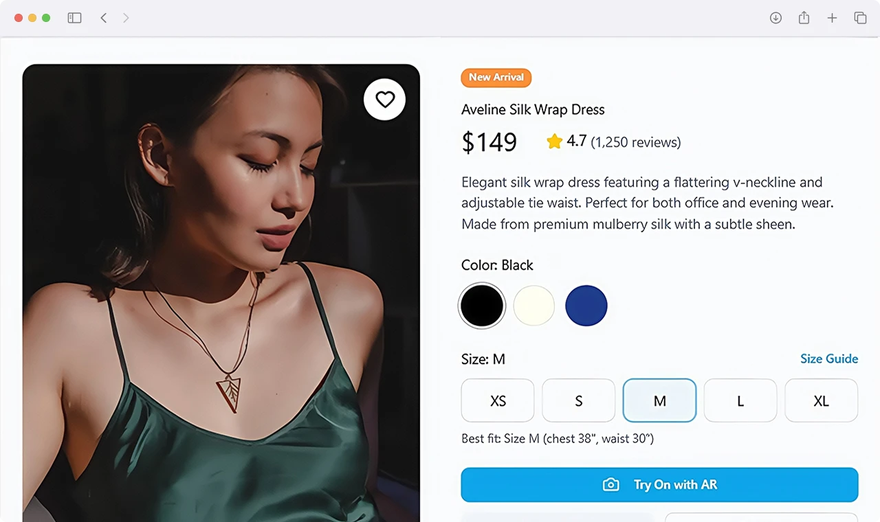 Fashion E-Commerce Product Detail View with AR Virtual Try-On
