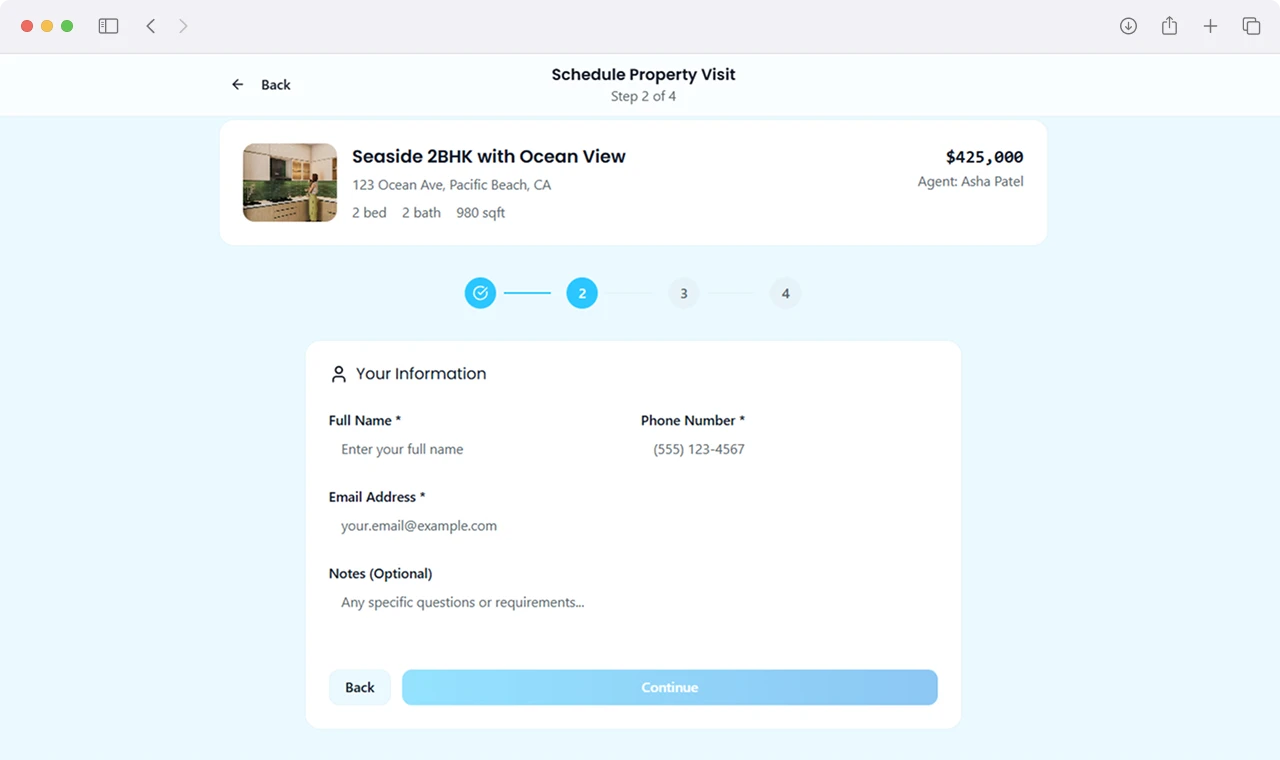 Automated Property Visit Date and Time Schedule Selection
