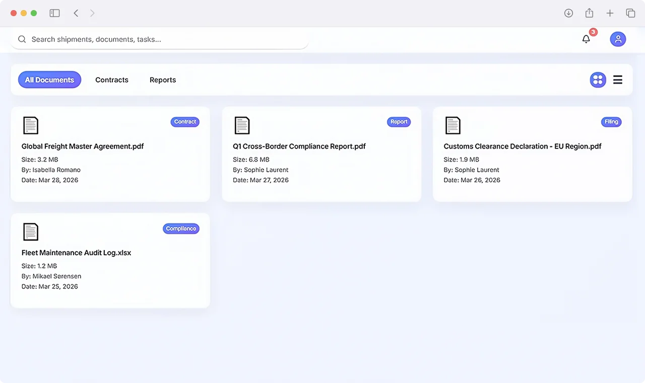 Centralized supply chain documentation, contracts, and compliance report repository