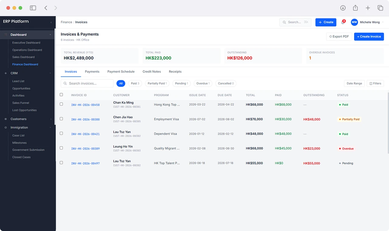 Immigration ERP Platform Screenshot 2