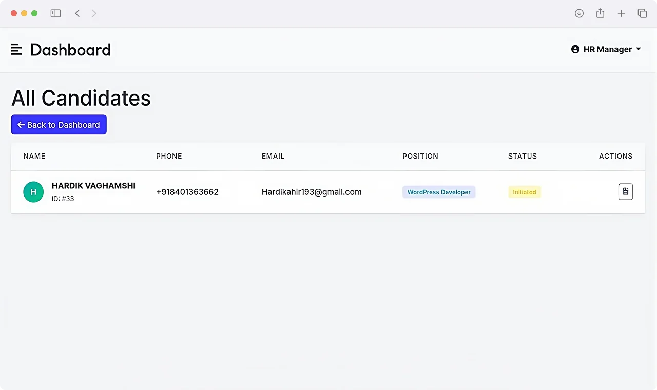 Candidate roster and applicant tracking directory with screening status