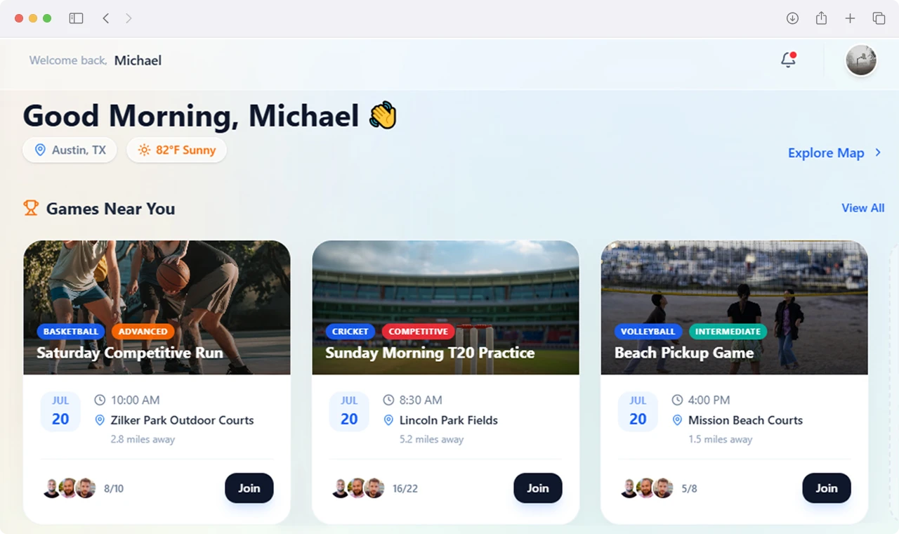 Multi-Sport Community Platform Screenshot 1